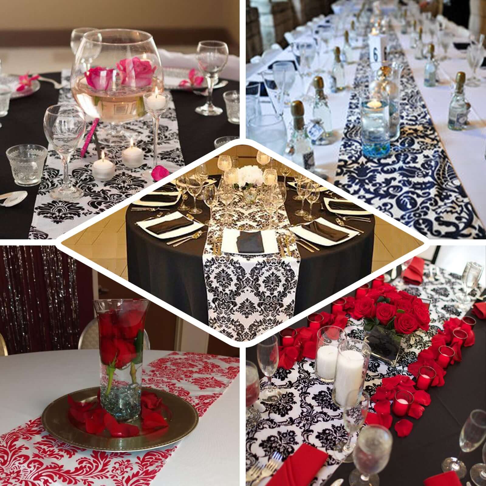 Taffeta Flocking 12"x108" Table Runner Royal Blue Damask - Stylish Table Accent - Image 5