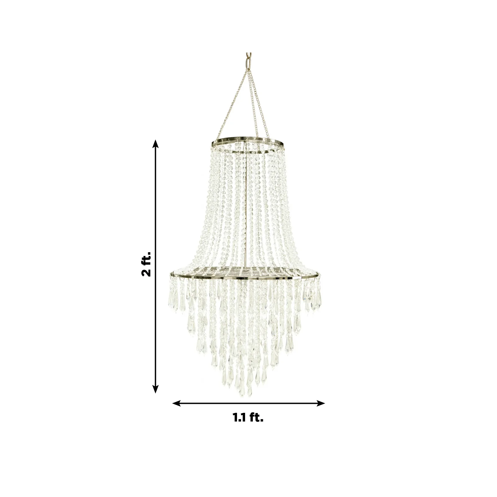 2ft Fountain Crystal Beaded Chandelier – Hanging Pendant Light with Silver Metal Frame & Hook Chain, Elegant Tiered Design - Image 3