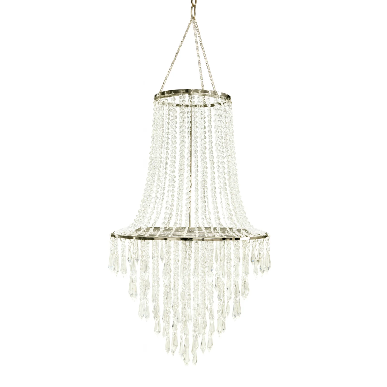 2ft Fountain Crystal Beaded Chandelier – Hanging Pendant Light with Silver Metal Frame & Hook Chain, Elegant Tiered Design - Image 6