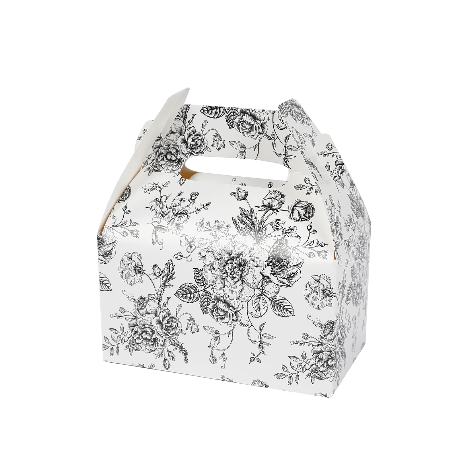 25 Pack Candy Treat Tote Boxes in French Toile Pattern - Matte Black and White Party Favor Gable Boxes, Cardstock Paper - 6"x3.5"x7" - Image 6