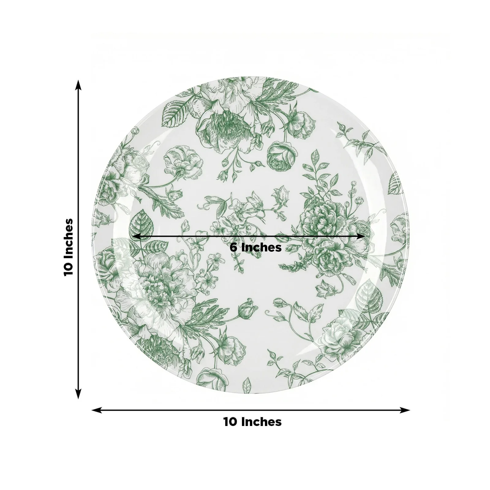 10-Pack French Toile Plastic Party Plates – Sage Green & White Floral, 10" Round Disposable Dinner Plates - Image 3