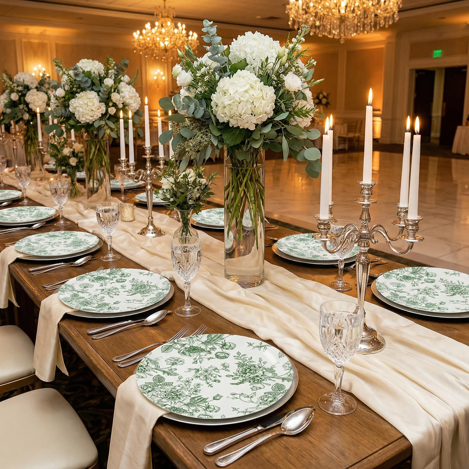 10-Pack French Toile Plastic Party Plates – Sage Green & White Floral, 10" Round Disposable Dinner Plates - Image 5