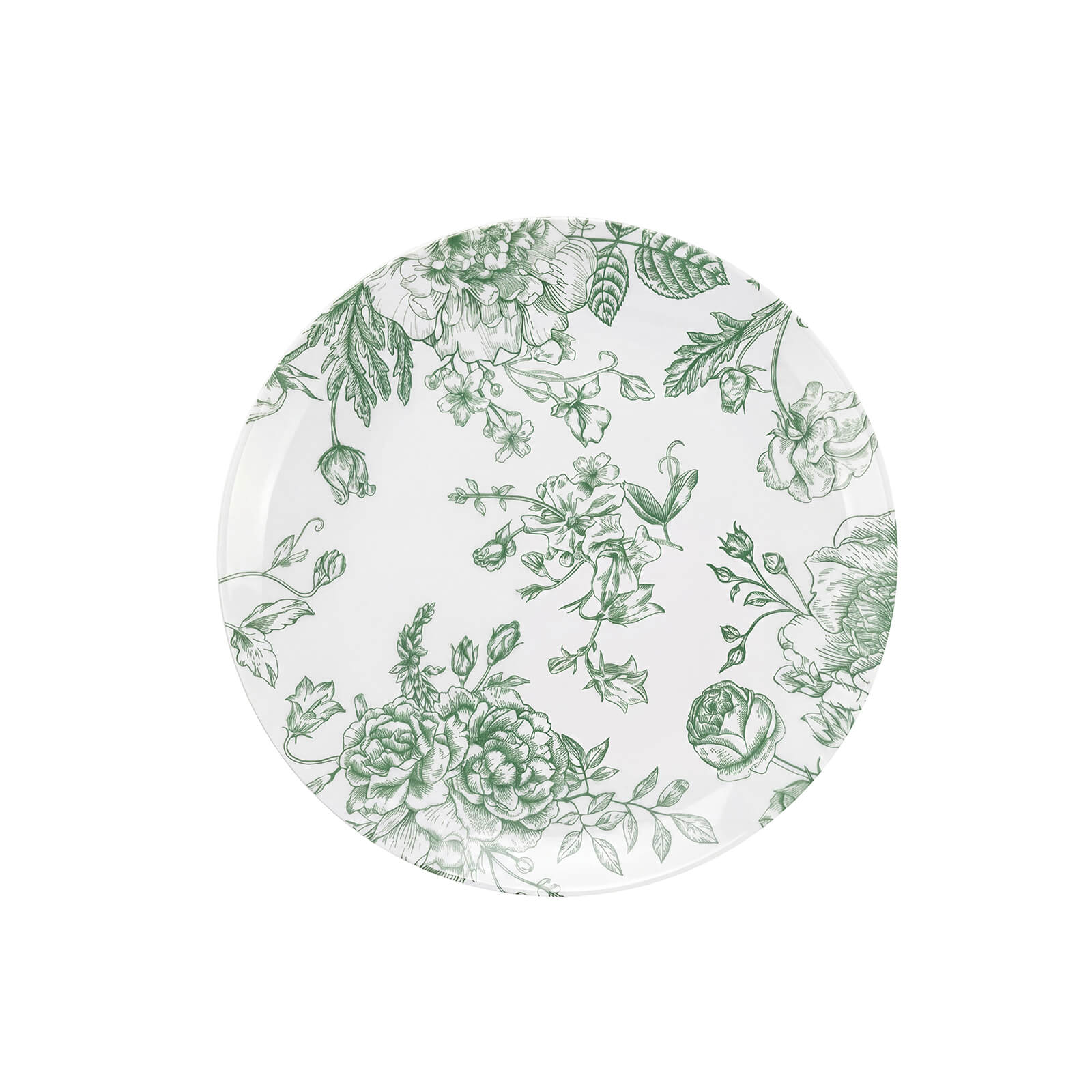 10-Pack French Toile Plastic Salad Plates – Sage Green & White Floral, 7" Round Disposable Dessert Plates - Image 2