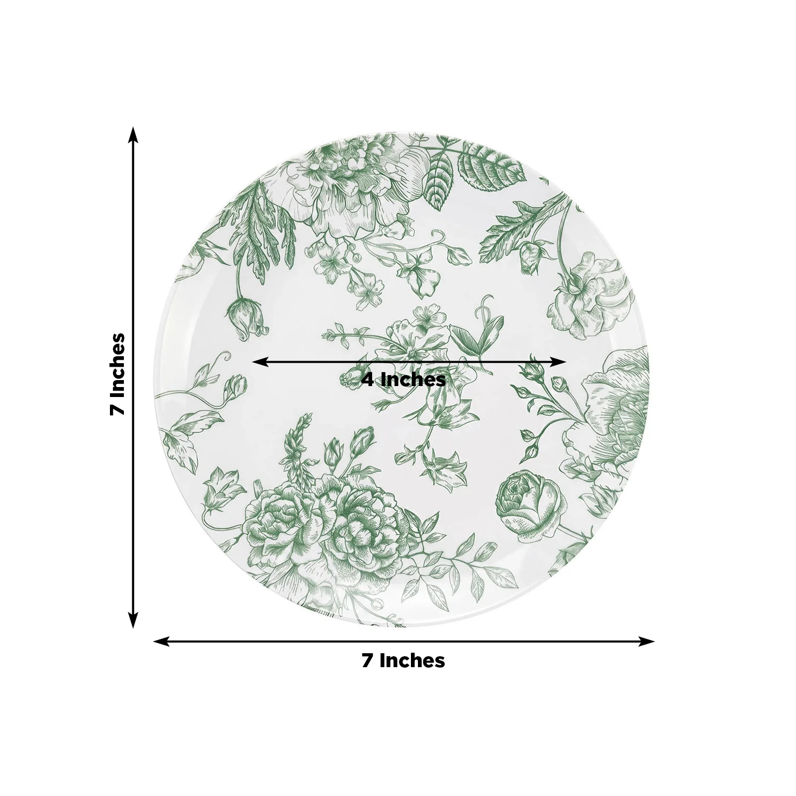 10-Pack French Toile Plastic Salad Plates – Sage Green & White Floral, 7" Round Disposable Dessert Plates - Image 3