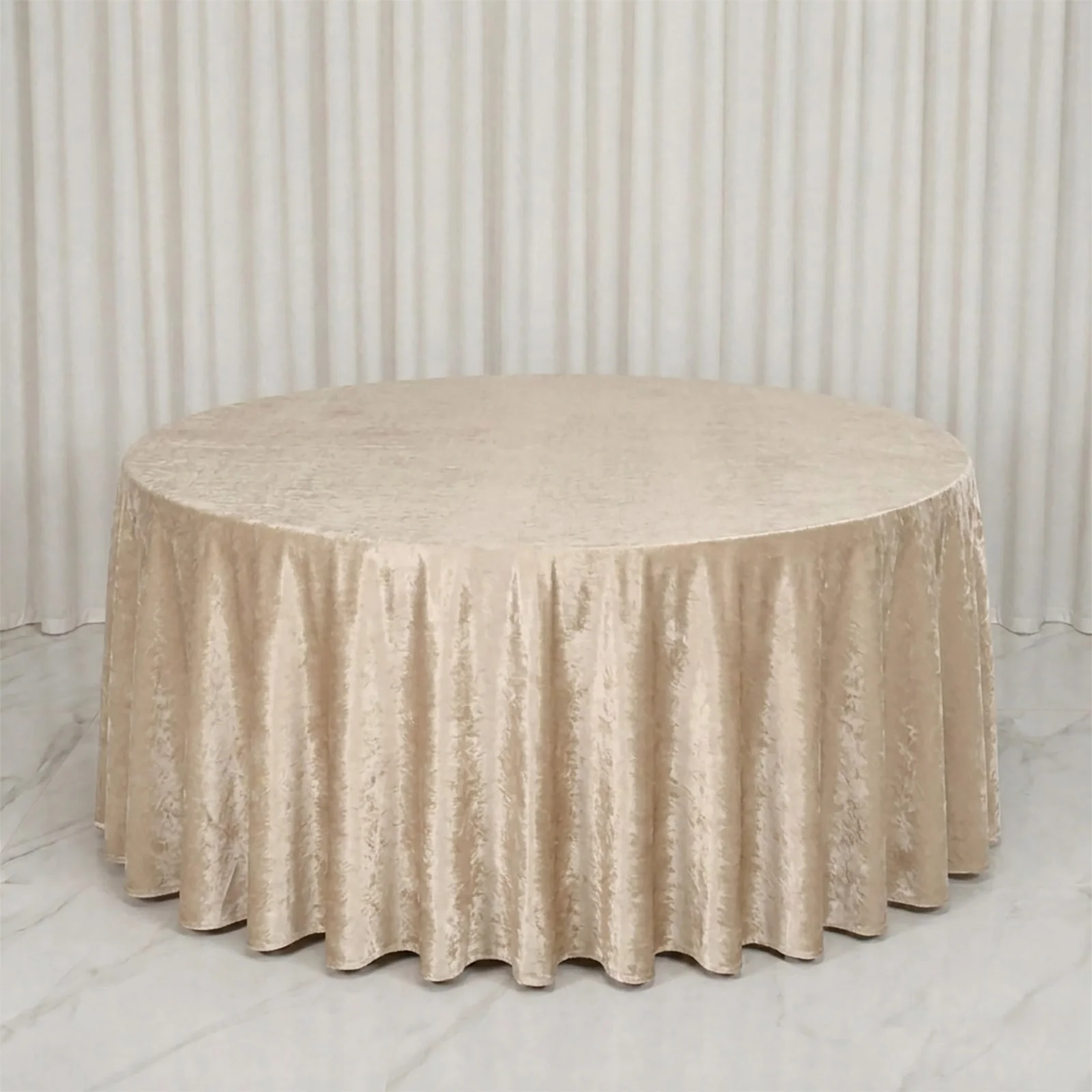Premium Velvet 132" Round Tablecloth Champagne - Reusable & Soft Table Cover - Image 3