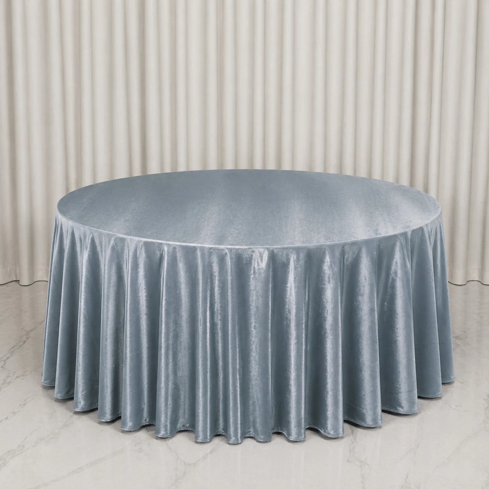 Premium Velvet 132" Round Tablecloth Dusty Blue - Reusable & Soft Table Cover - Image 3