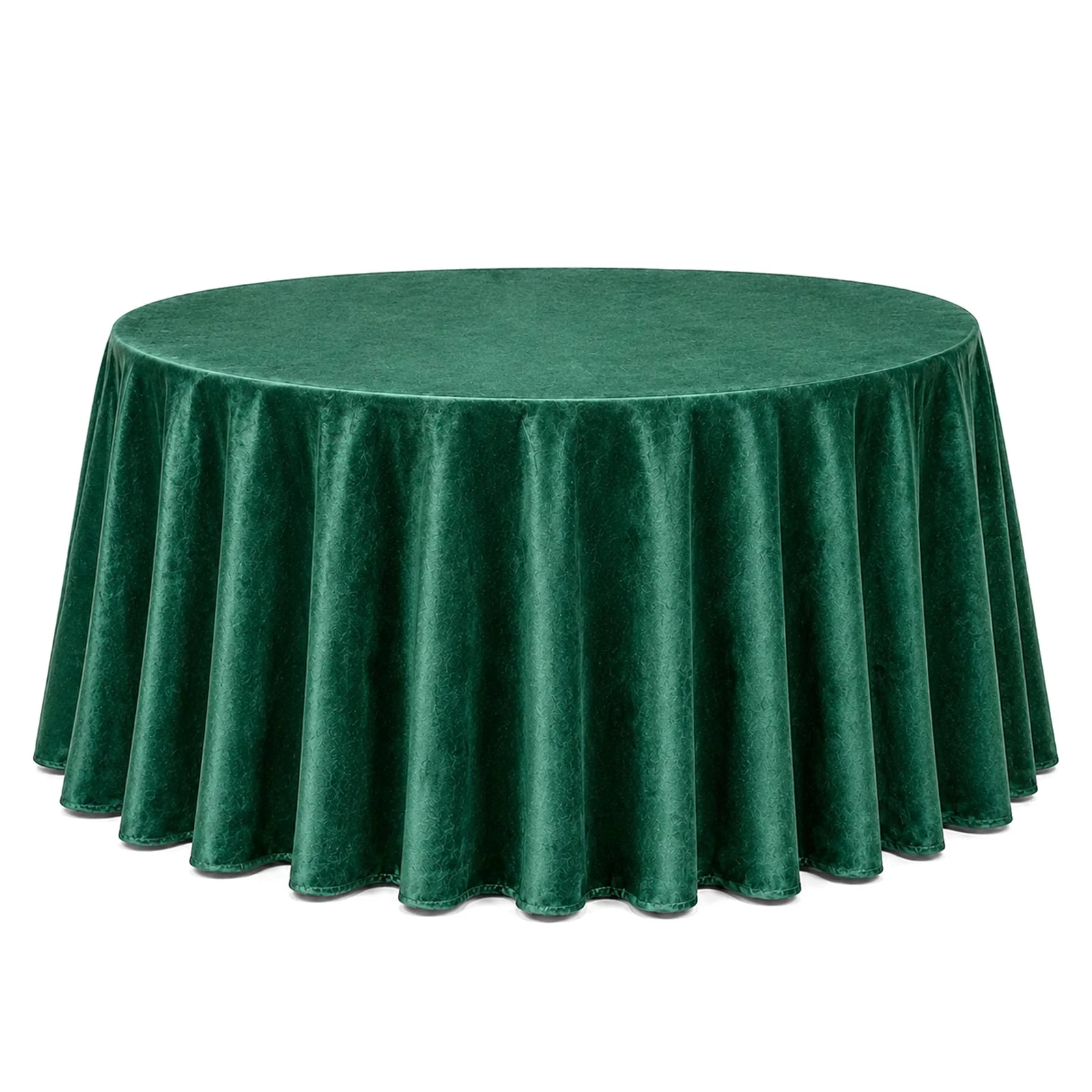 Premium Velvet 132" Round Tablecloth Hunter Emerald Green - Reusable & Soft Table Cover - Image 2