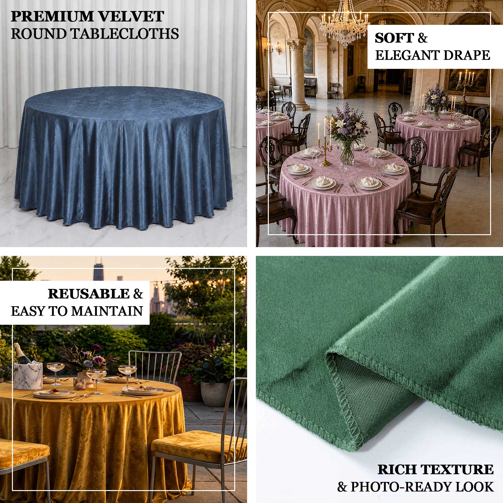 Premium Velvet 132" Round Tablecloth Blush - Reusable & Soft Table Cover - Image 4