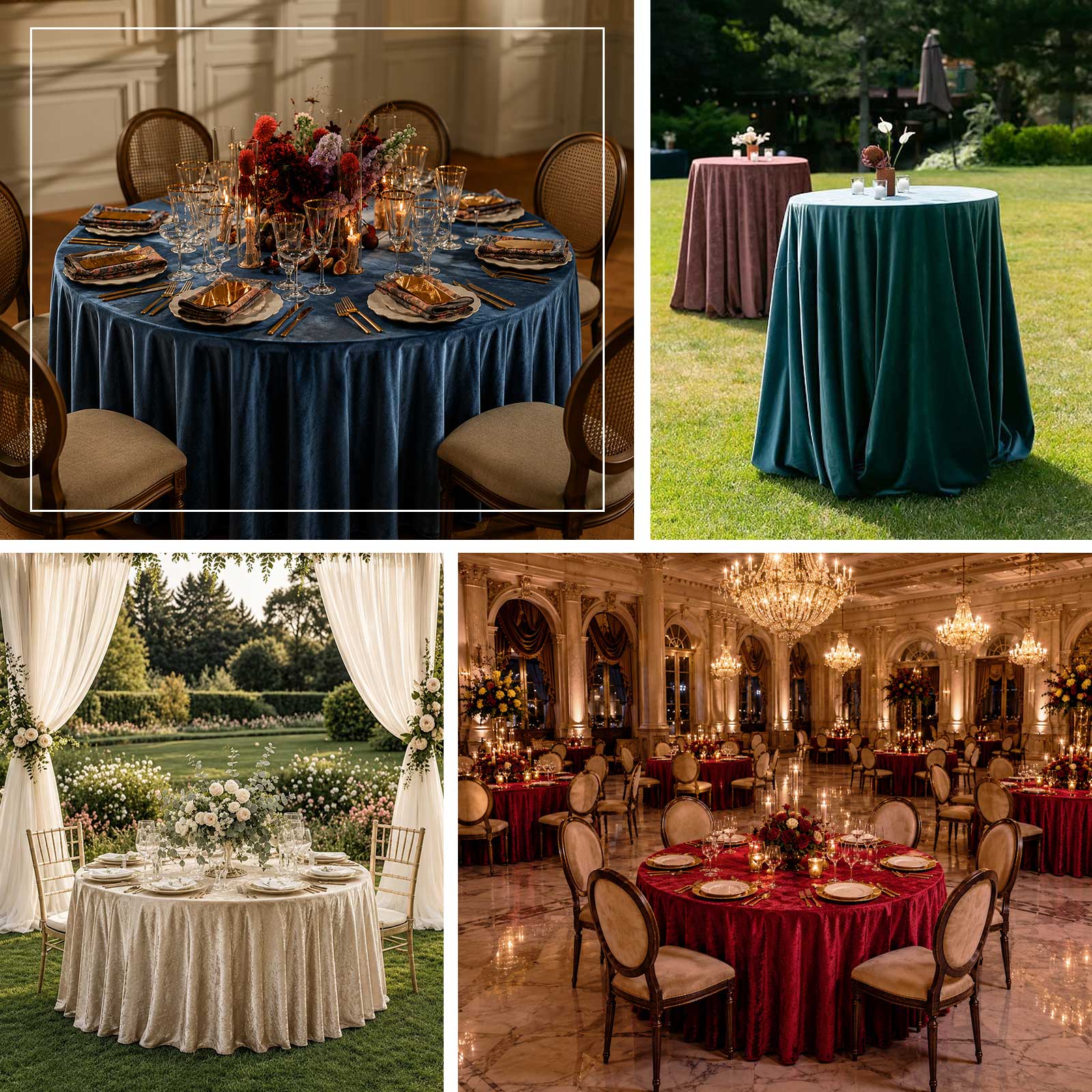 Premium Velvet 132" Round Tablecloth Blush - Reusable & Soft Table Cover - Image 5