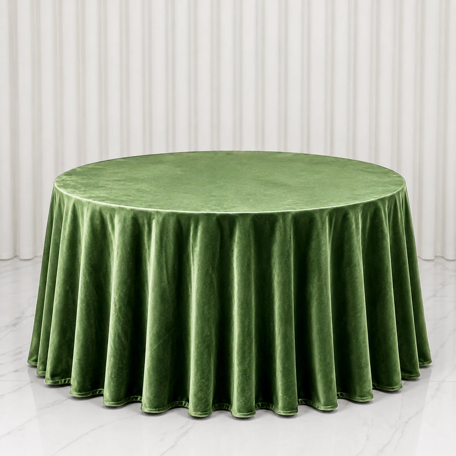 Premium Velvet 132" Round Tablecloth Olive Green - Reusable & Soft Table Cover - Image 3