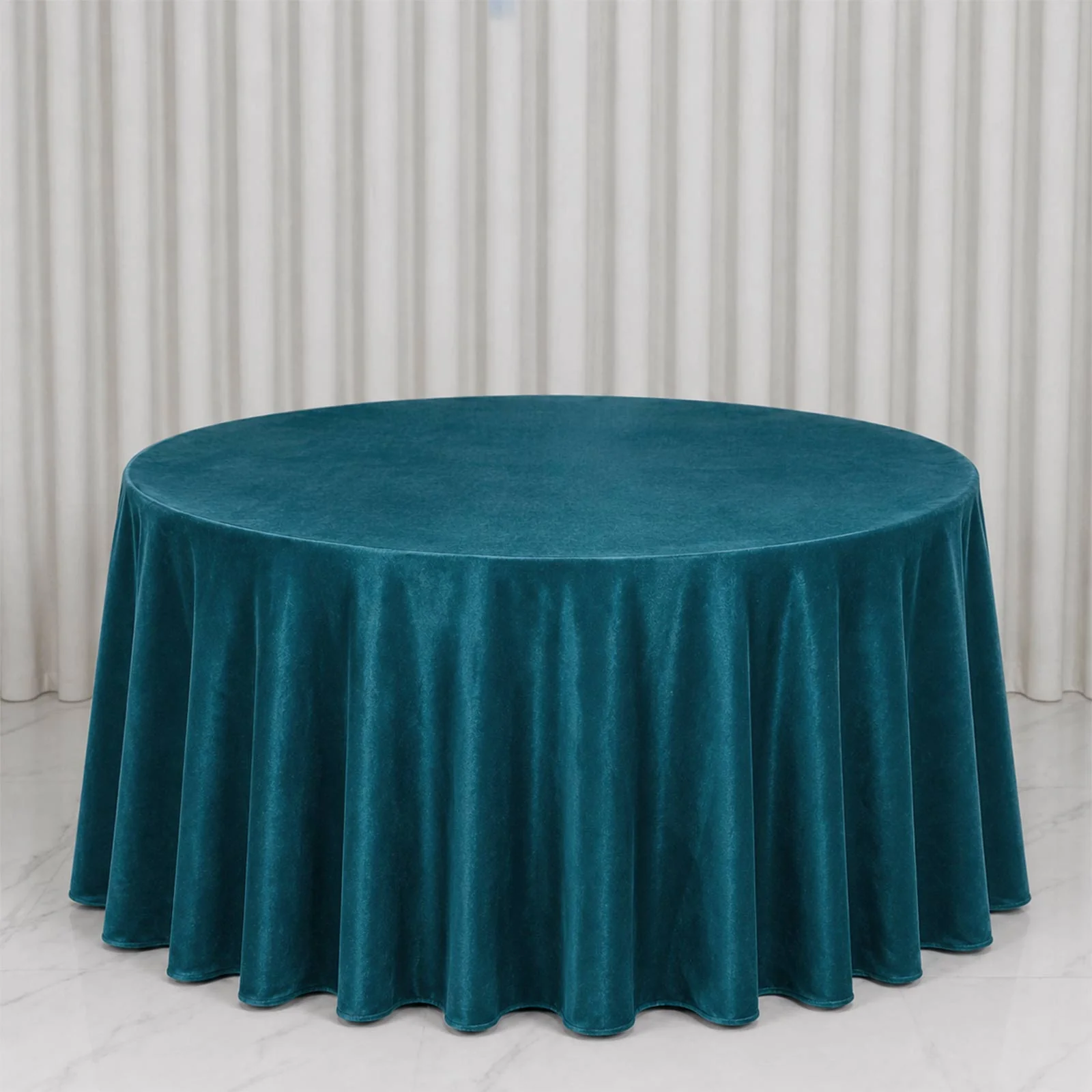 Premium Velvet 132" Round Tablecloth Peacock Teal - Reusable & Soft Table Cover - Image 3