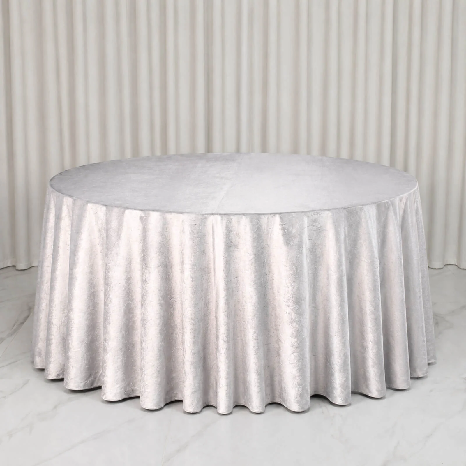 Premium Velvet 132" Round Tablecloth Silver - Reusable & Soft Table Cover - Image 3