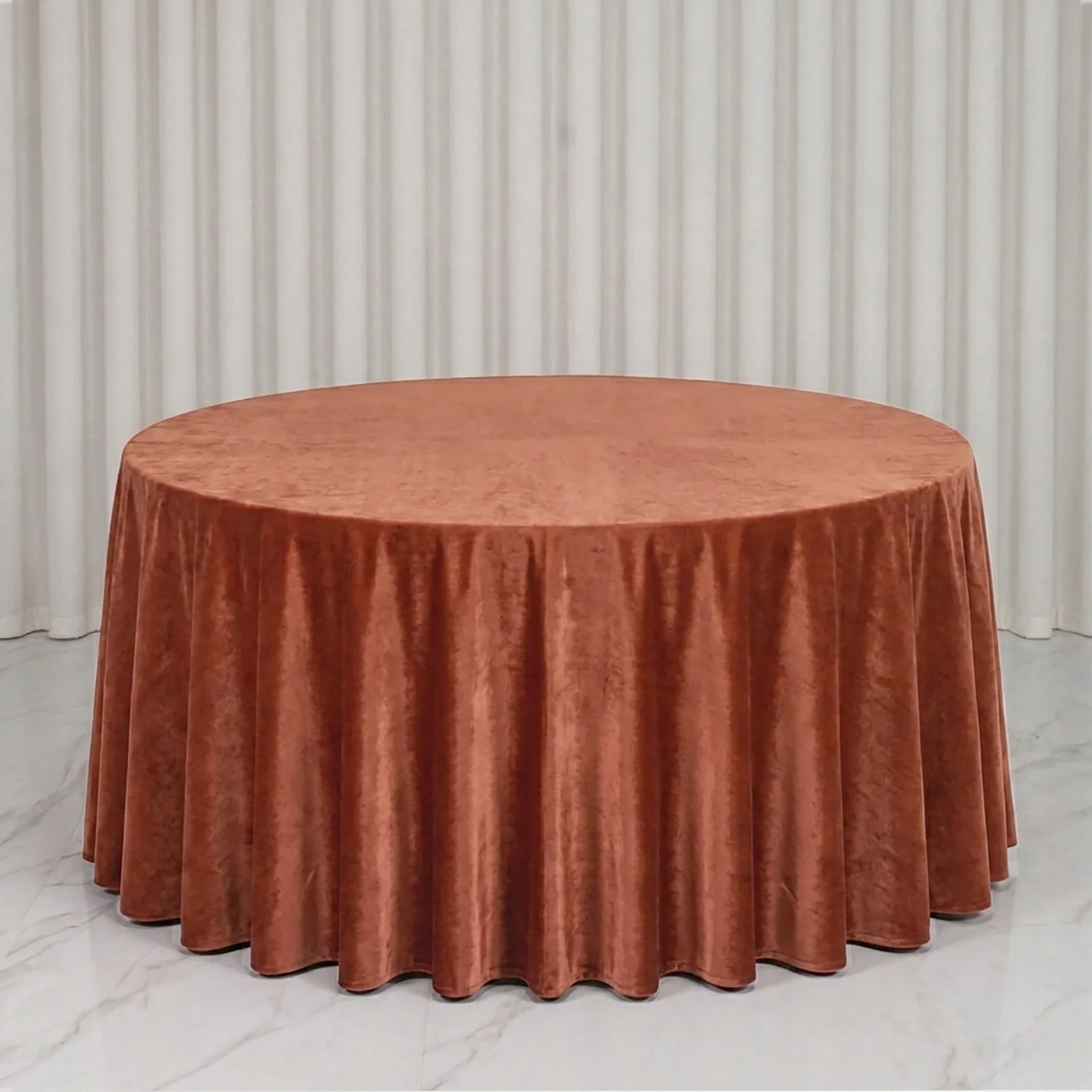 Premium Velvet 132" Round Tablecloth Terracotta (Rust) - Reusable & Soft Table Cover - Image 3
