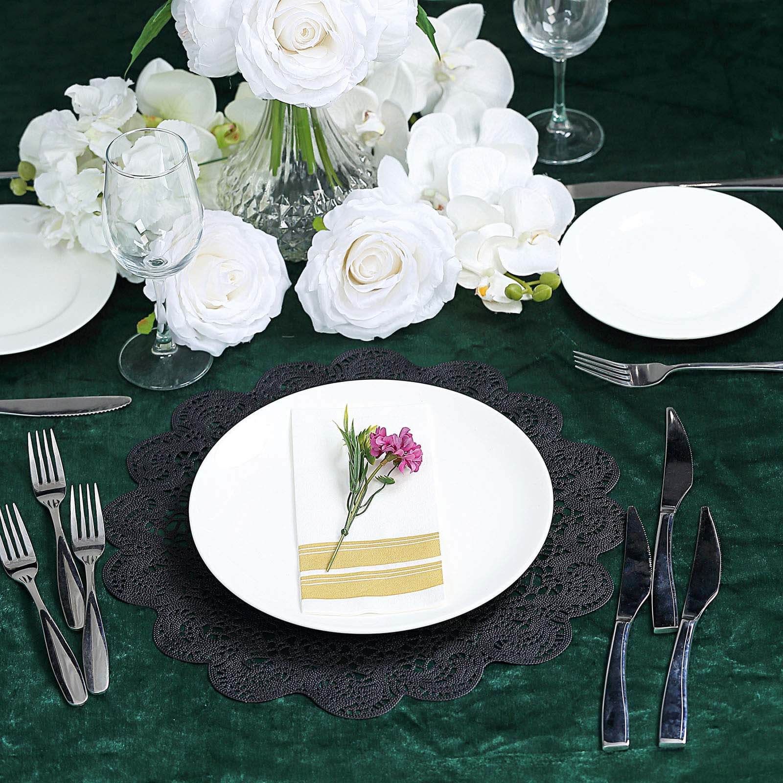 6-Pack Dining Table Mats Floral Lace Design Black - Vinyl Non-Slip Surface with Vintage Appeal 15" - Image 8