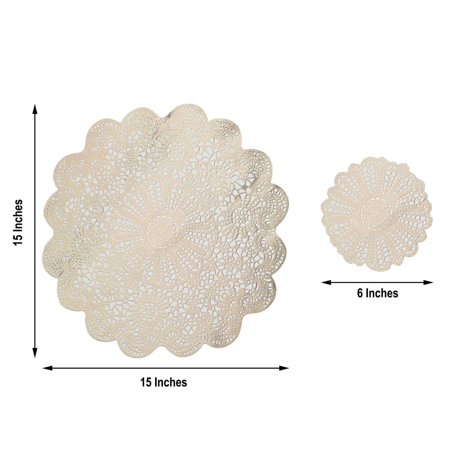 6-Pack Dining Table Mats Floral Lace Design Gold - Vinyl Non-Slip Surface with Vintage Appeal 15" - Image 3