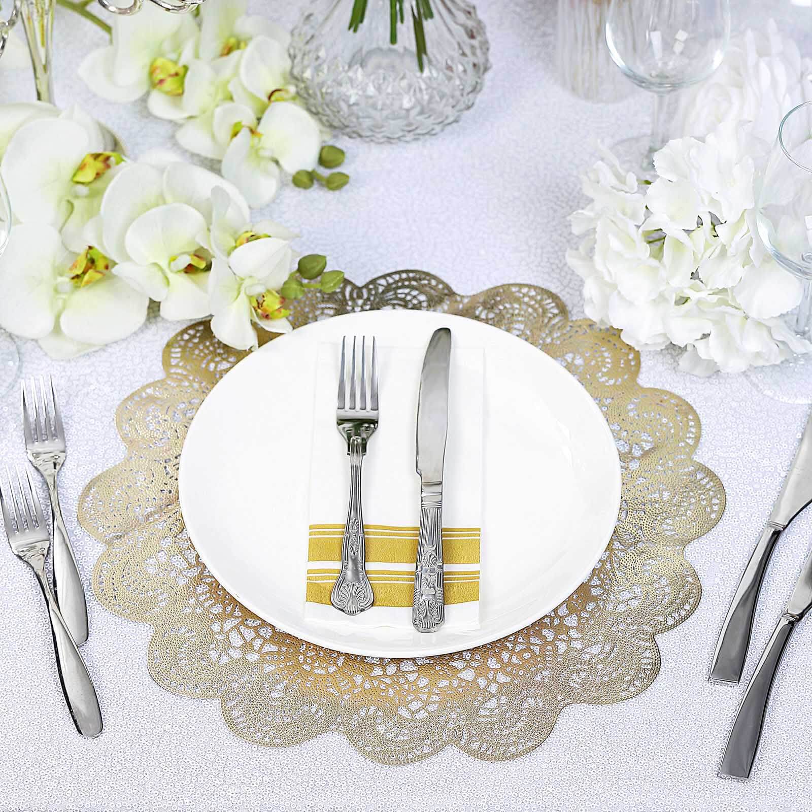 6-Pack Dining Table Mats Floral Lace Design Gold - Vinyl Non-Slip Surface with Vintage Appeal 15" - Image 6