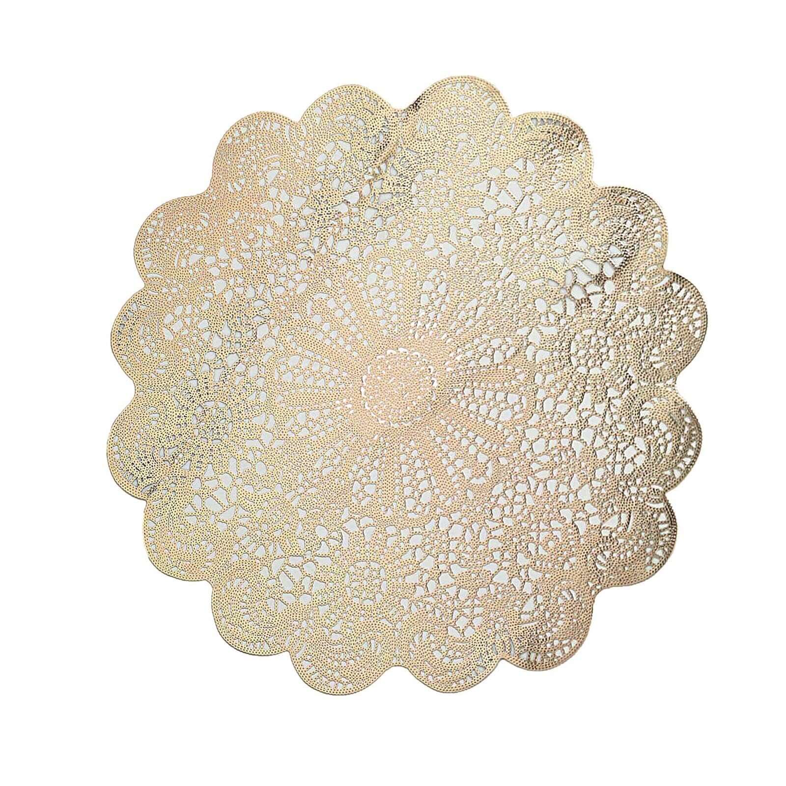 6-Pack Dining Table Mats Floral Lace Design Gold - Vinyl Non-Slip Surface with Vintage Appeal 15" - Image 7