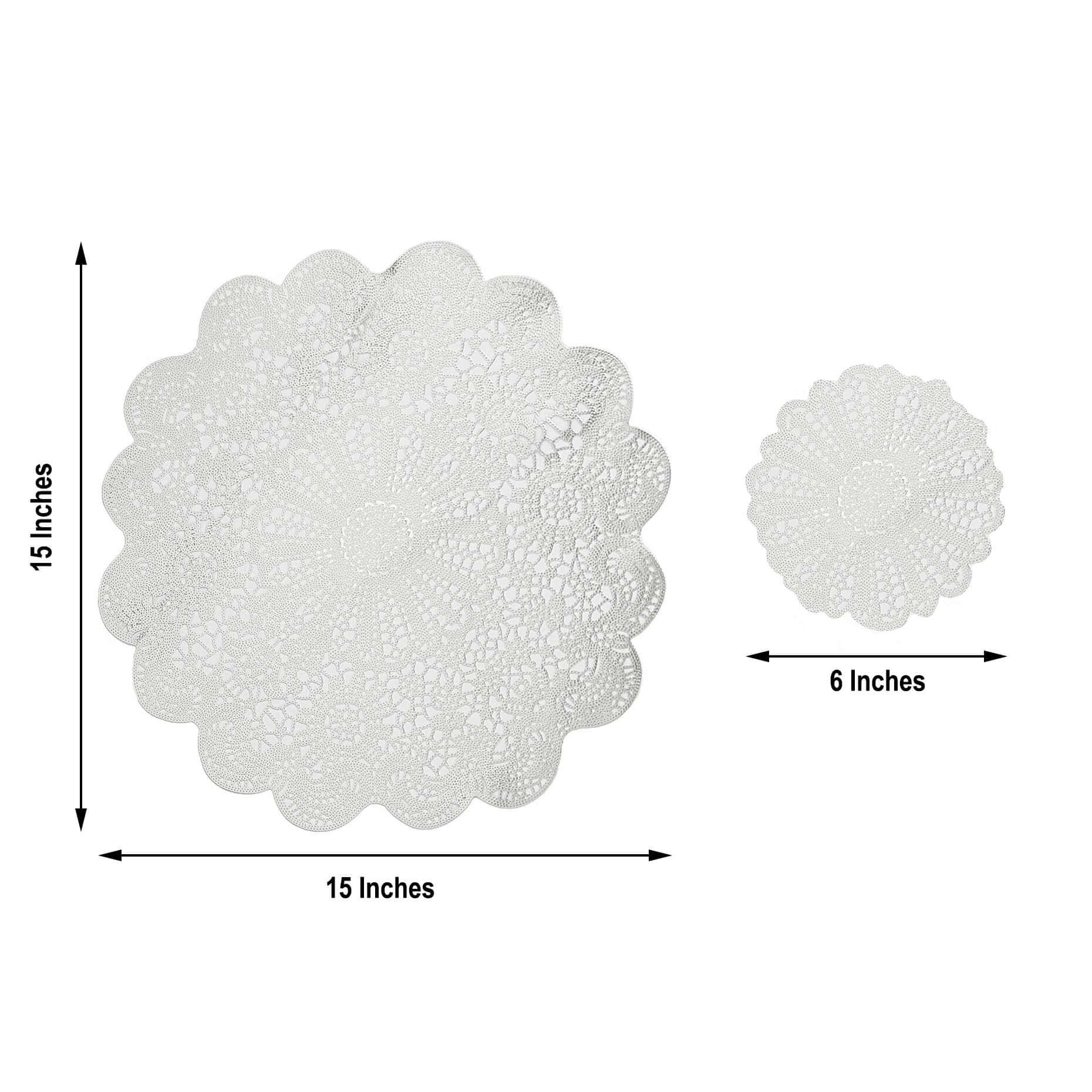 6-Pack Dining Table Mats Floral Lace Design White - Vinyl Non-Slip Surface with Vintage Appeal 15" - Image 3