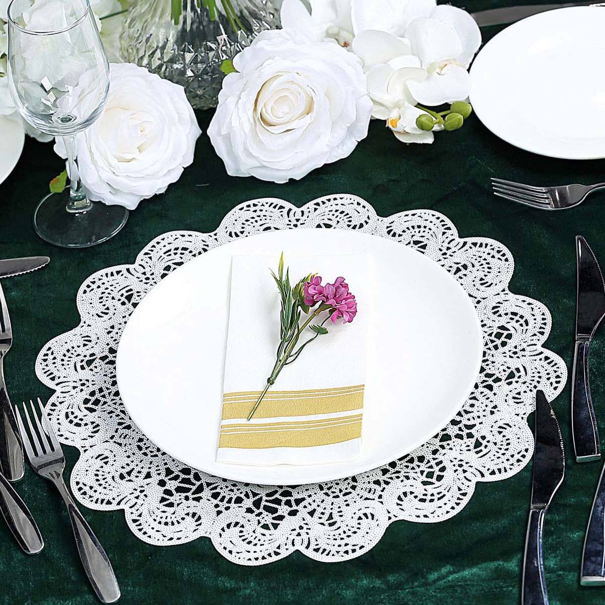 6-Pack Dining Table Mats Floral Lace Design White - Vinyl Non-Slip Surface with Vintage Appeal 15" - Image 6