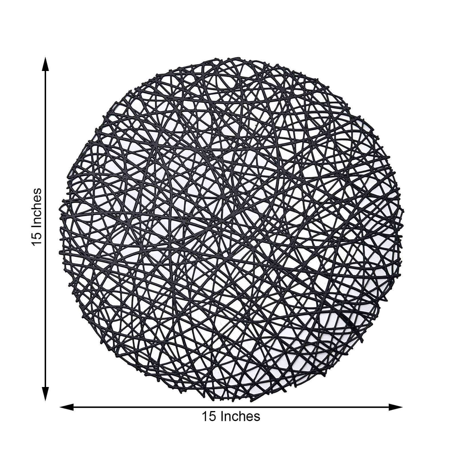 6-Pack Vinyl Placemats Black Woven Design - Durable Non-Slip Round Table Mats for Dining 15" - Image 3