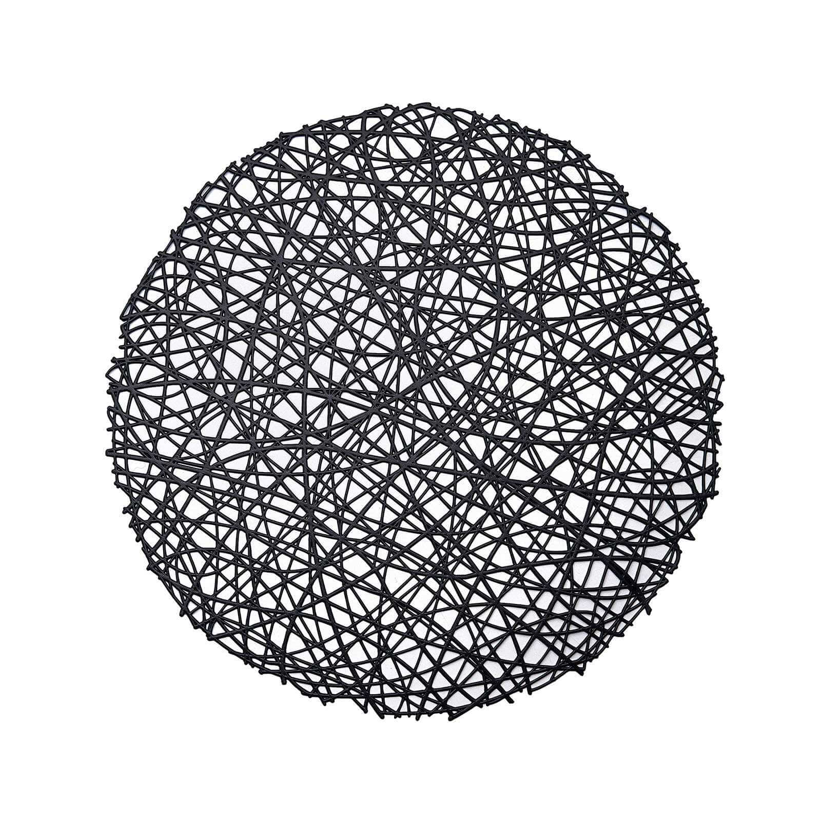 6-Pack Vinyl Placemats Black Woven Design - Durable Non-Slip Round Table Mats for Dining 15" - Image 7