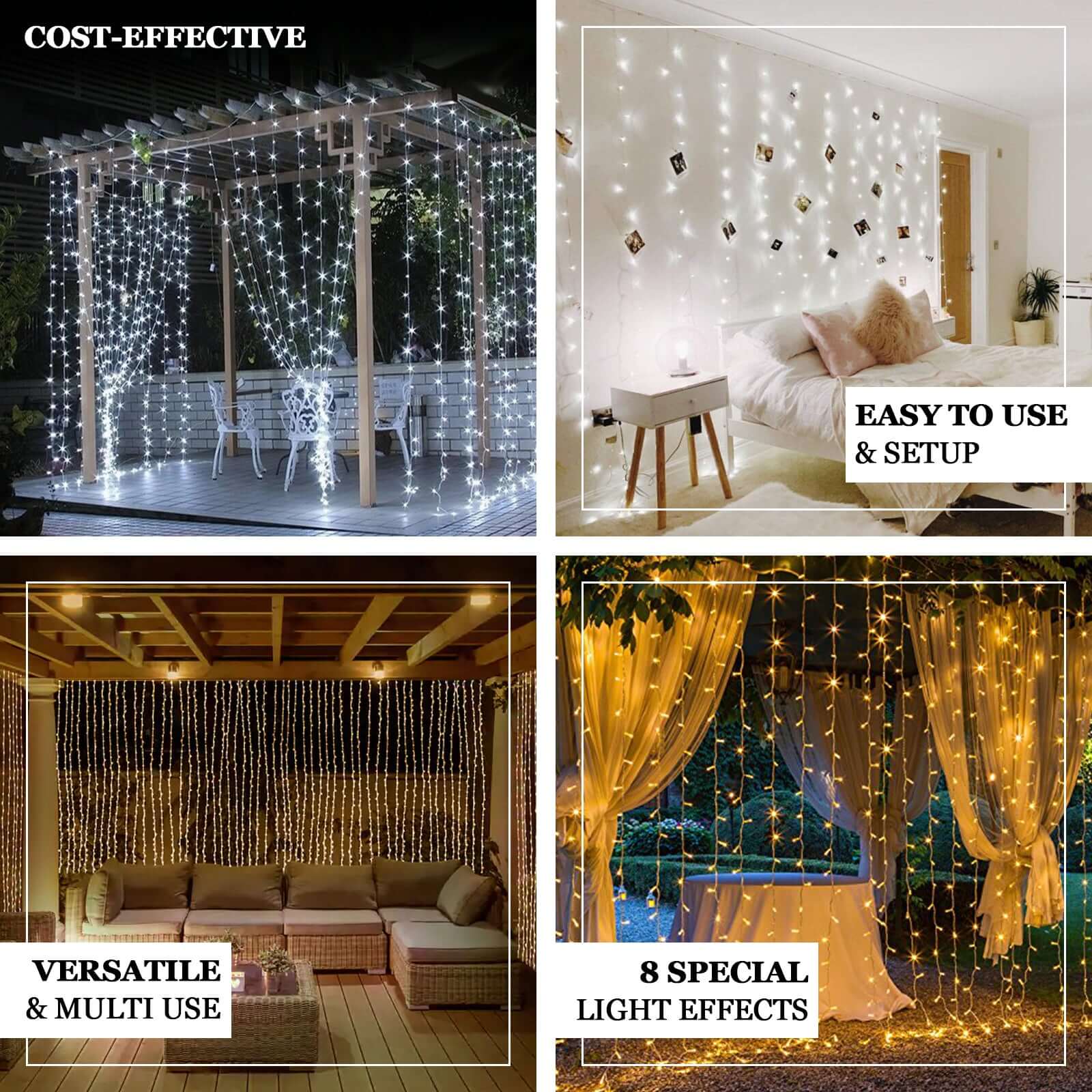 10ftx20ft Warm White 600 LED Curtain String Lights with 8 Modes & Inline Memory Controller, Plug In Connectable Fairy Lights - Image 4