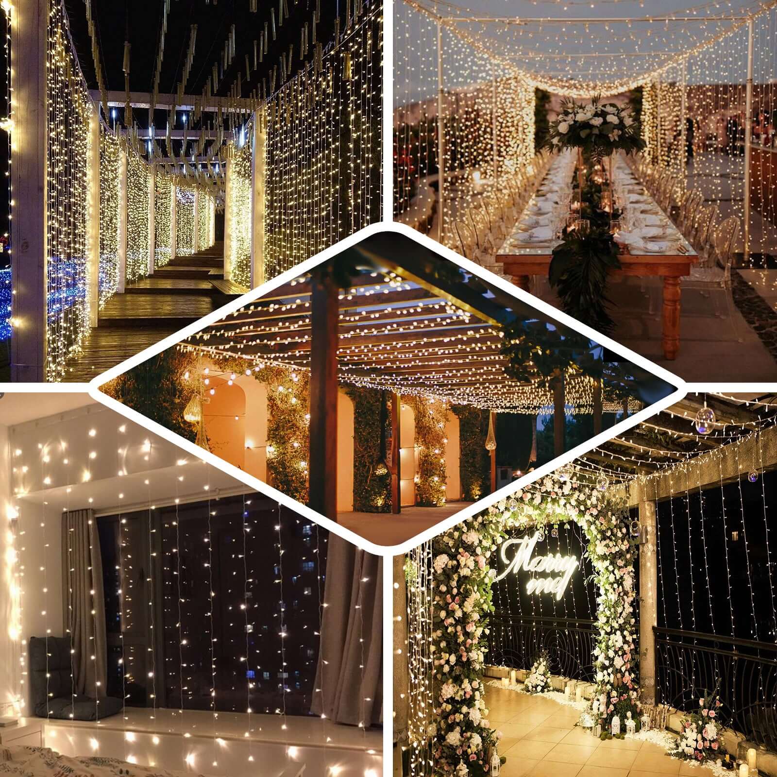 10ftx20ft Warm White 600 LED Curtain String Lights with 8 Modes & Inline Memory Controller, Plug In Connectable Fairy Lights - Image 5