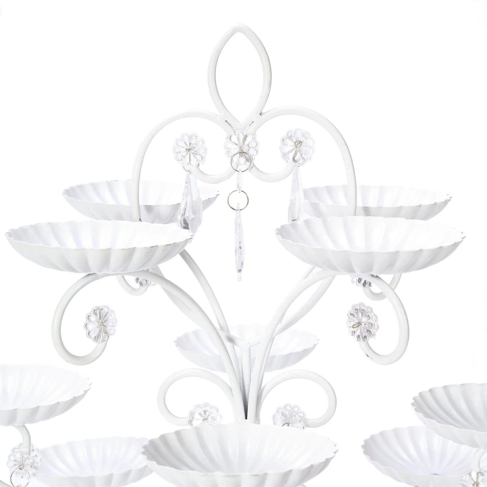 Metal Candle Holder 12-Arm Multipurpose Design White with Acrylic Crystals - Cupcake Display Stand 20" - Image 11
