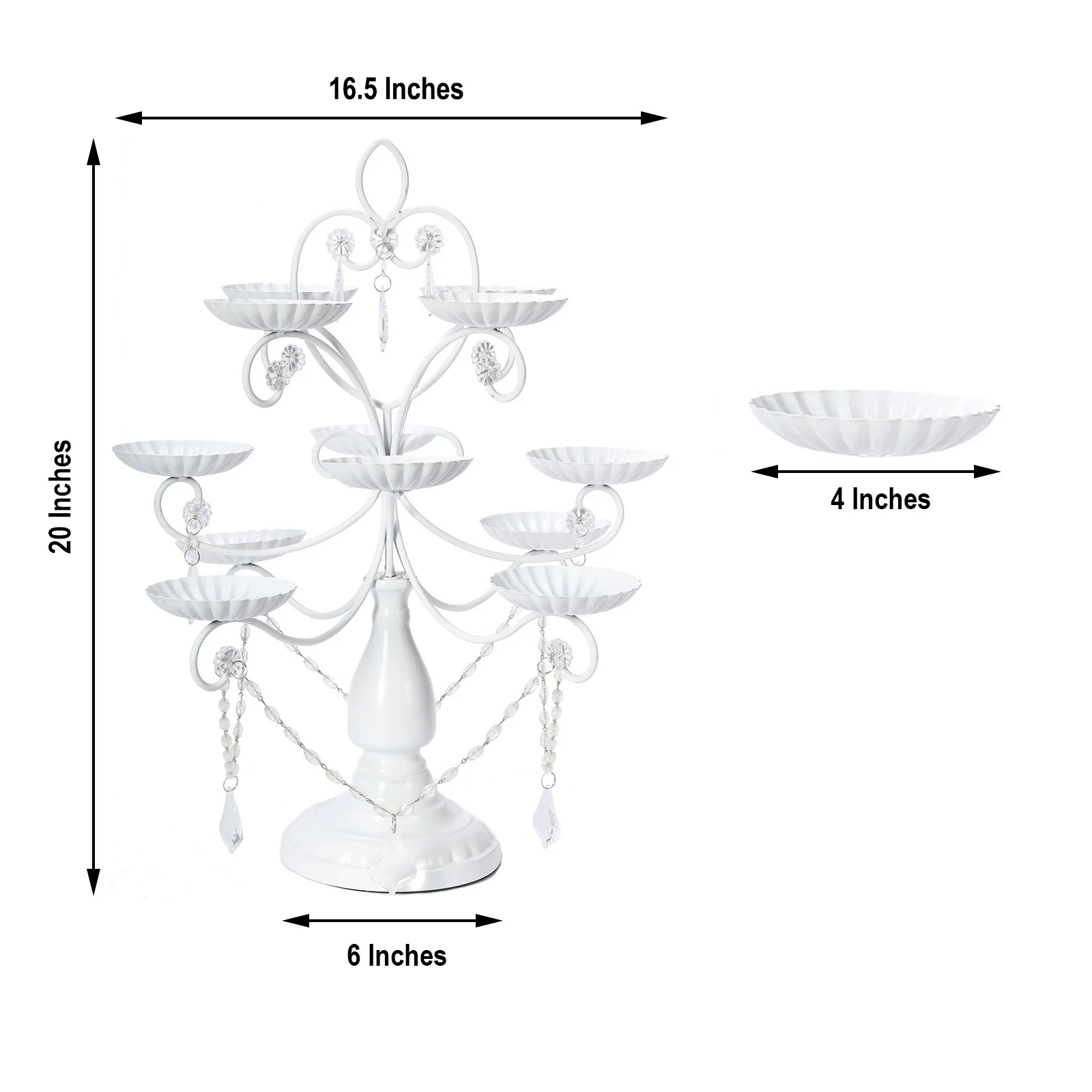 Metal Candle Holder 12-Arm Multipurpose Design White with Acrylic Crystals - Cupcake Display Stand 20" - Image 3
