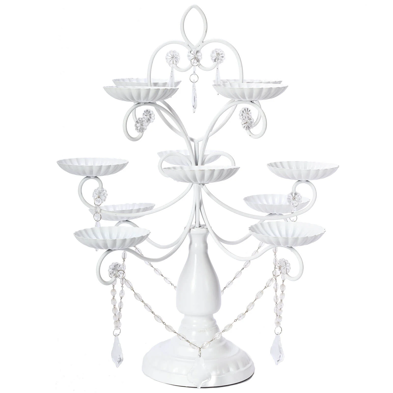 Metal Candle Holder 12-Arm Multipurpose Design White with Acrylic Crystals - Cupcake Display Stand 20" - Image 7