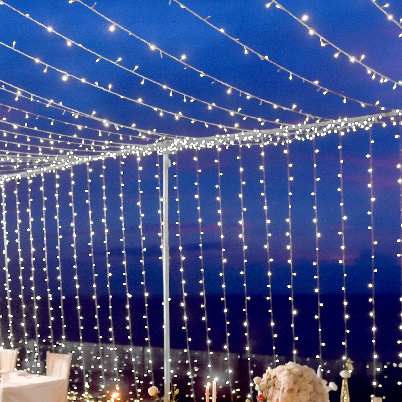 10ftx20ft Cool White 600 LED Curtain String Lights with 8 Modes & Inline Memory Controller, Plug In Connectable Fairy Lights - Image 3