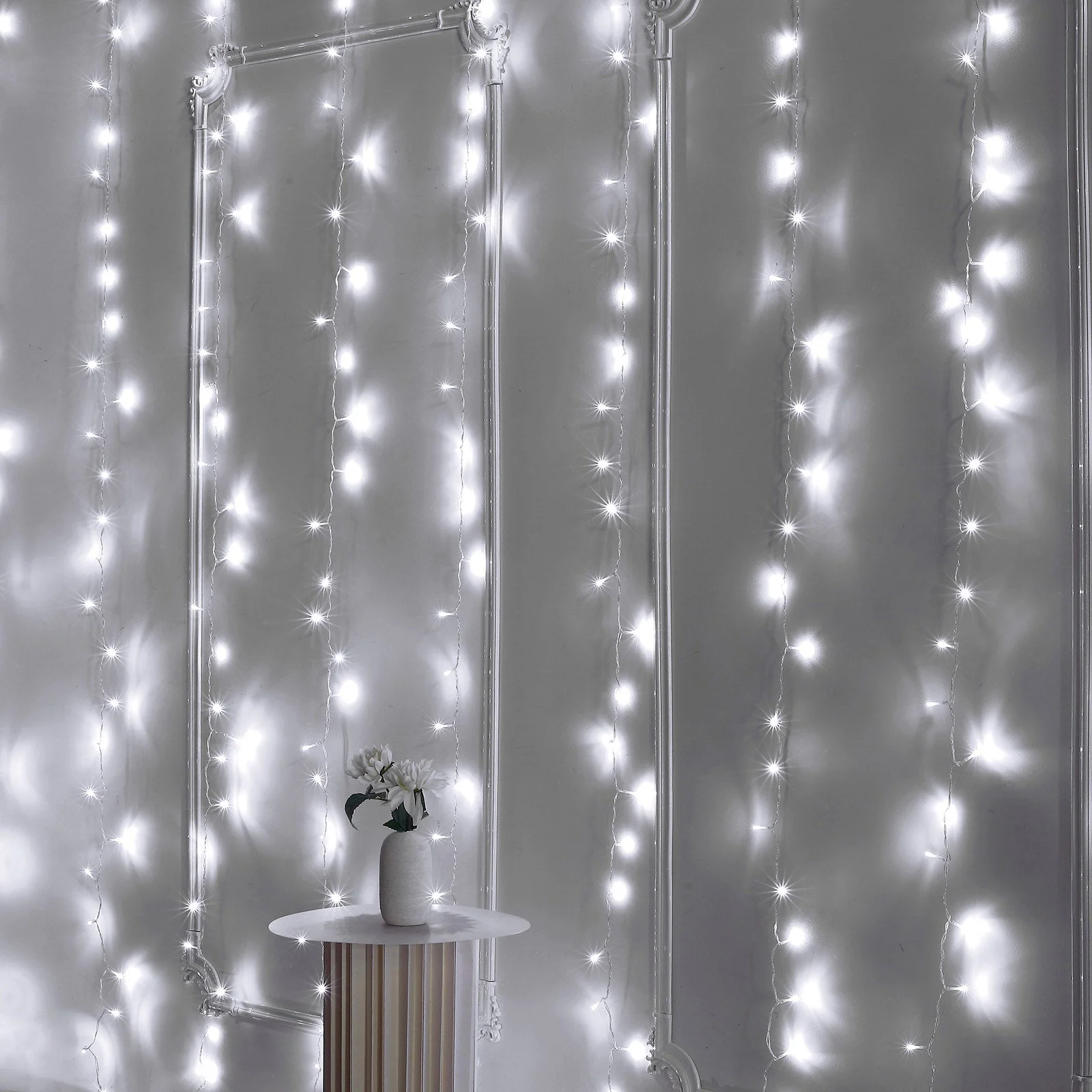 10ftx20ft Cool White 600 LED Curtain String Lights with 8 Modes & Inline Memory Controller, Plug In Connectable Fairy Lights - Image 6