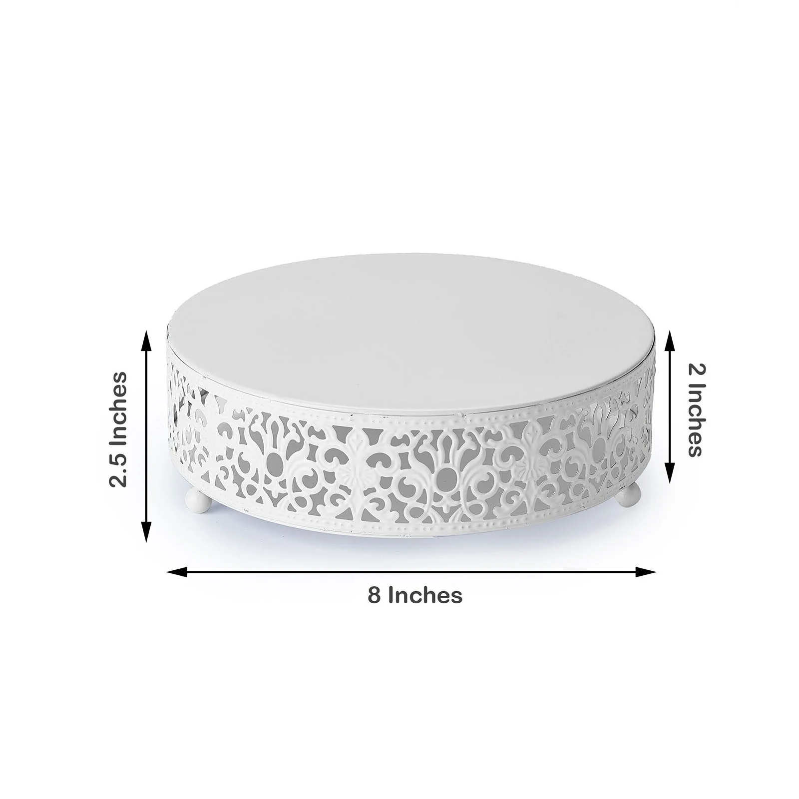Metal Wedding Cake Stand Fleur De Lis Round Design White - Cupcake Pedestal Display 8" - Image 3