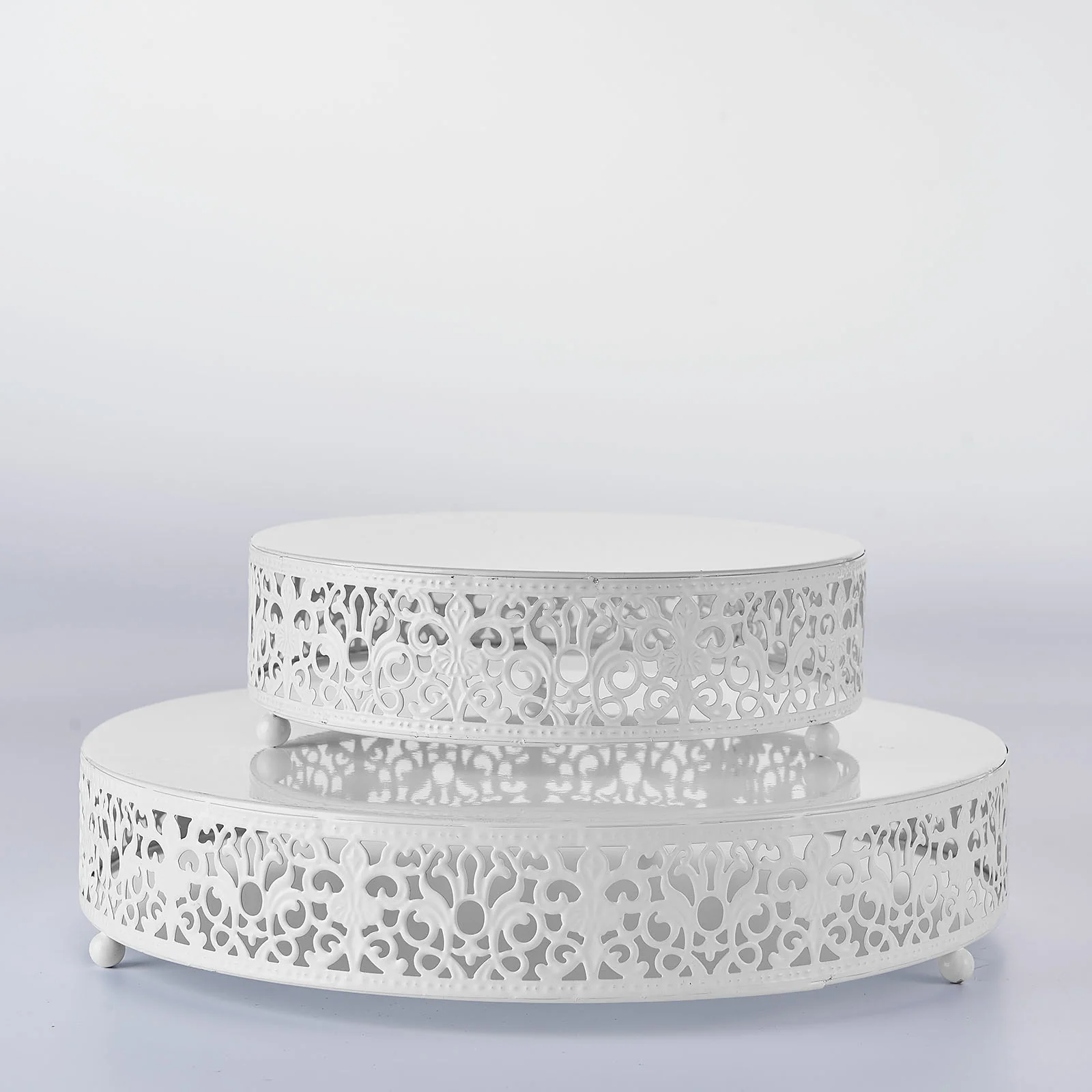Metal Wedding Cake Stand Fleur De Lis Round Design White - Cupcake Pedestal Display 8" - Image 6