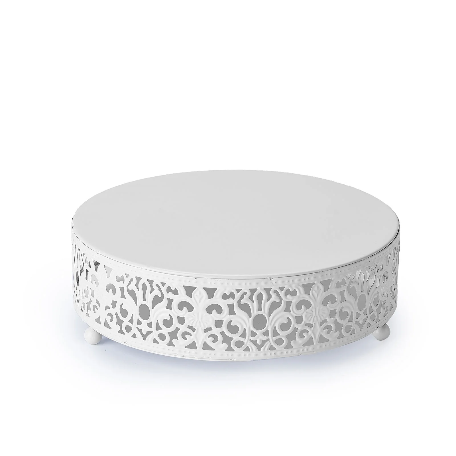 Metal Wedding Cake Stand Fleur De Lis Round Design White - Cupcake Pedestal Display 8" - Image 7