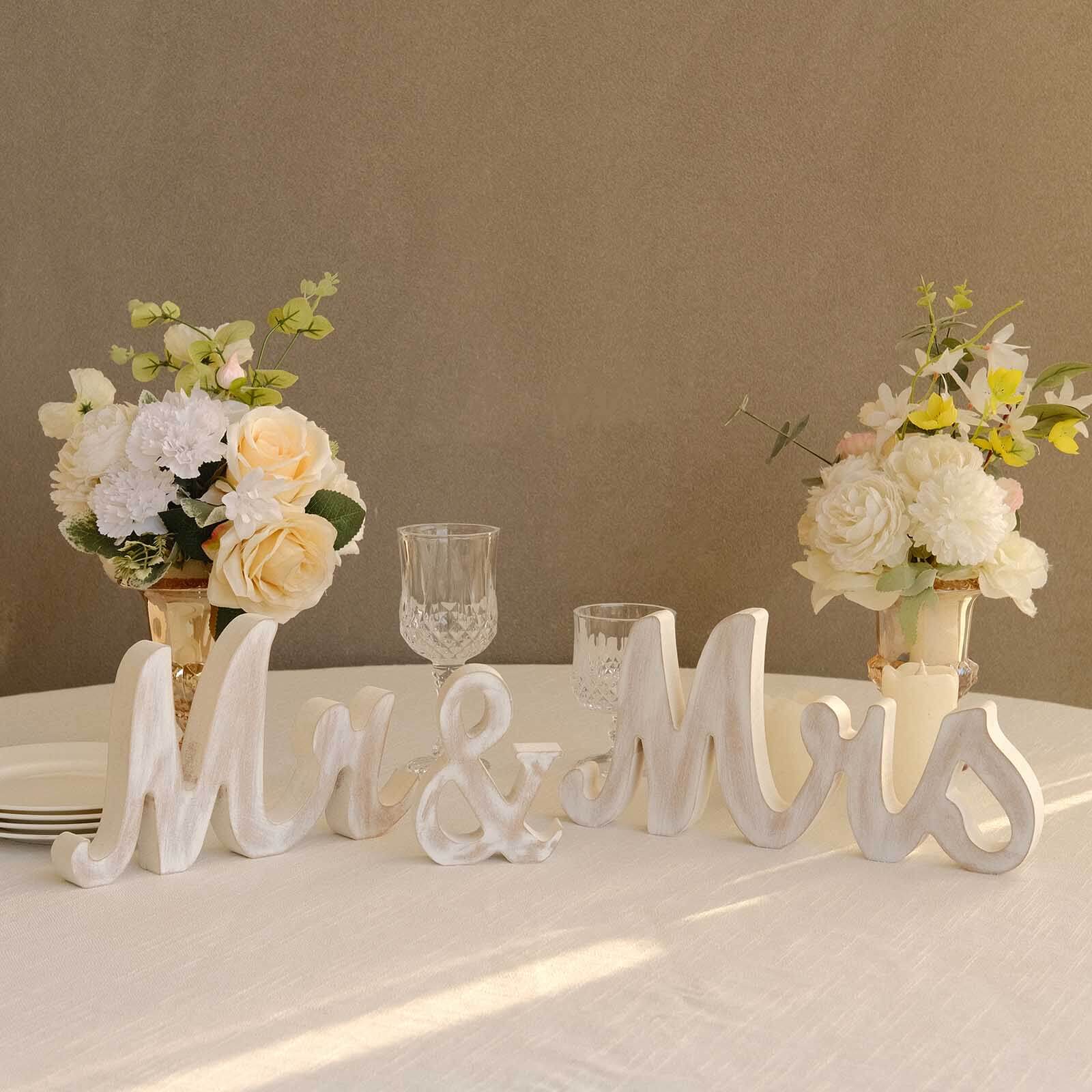 Wooden "Mr & Mrs" Freestanding Letters Whitewashed - Rustic Farmhouse Wedding Table Display Signs - Image 2